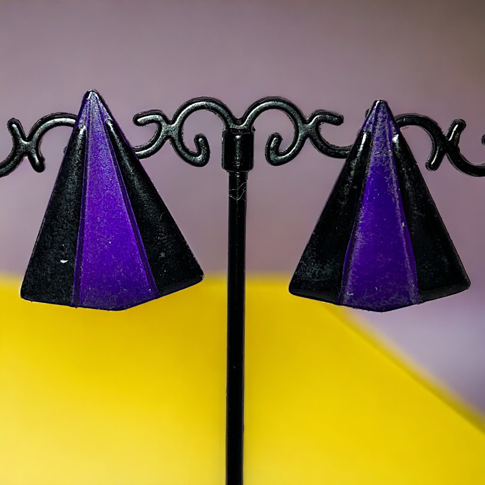 Large Purple & Black Triangle Metal Earrings!